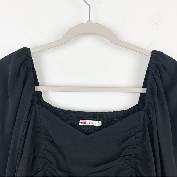 Abercrombie & Fitch Black Ruched Puff Sleeve Mini Dress Sz M Tall - Picture 3 of 8